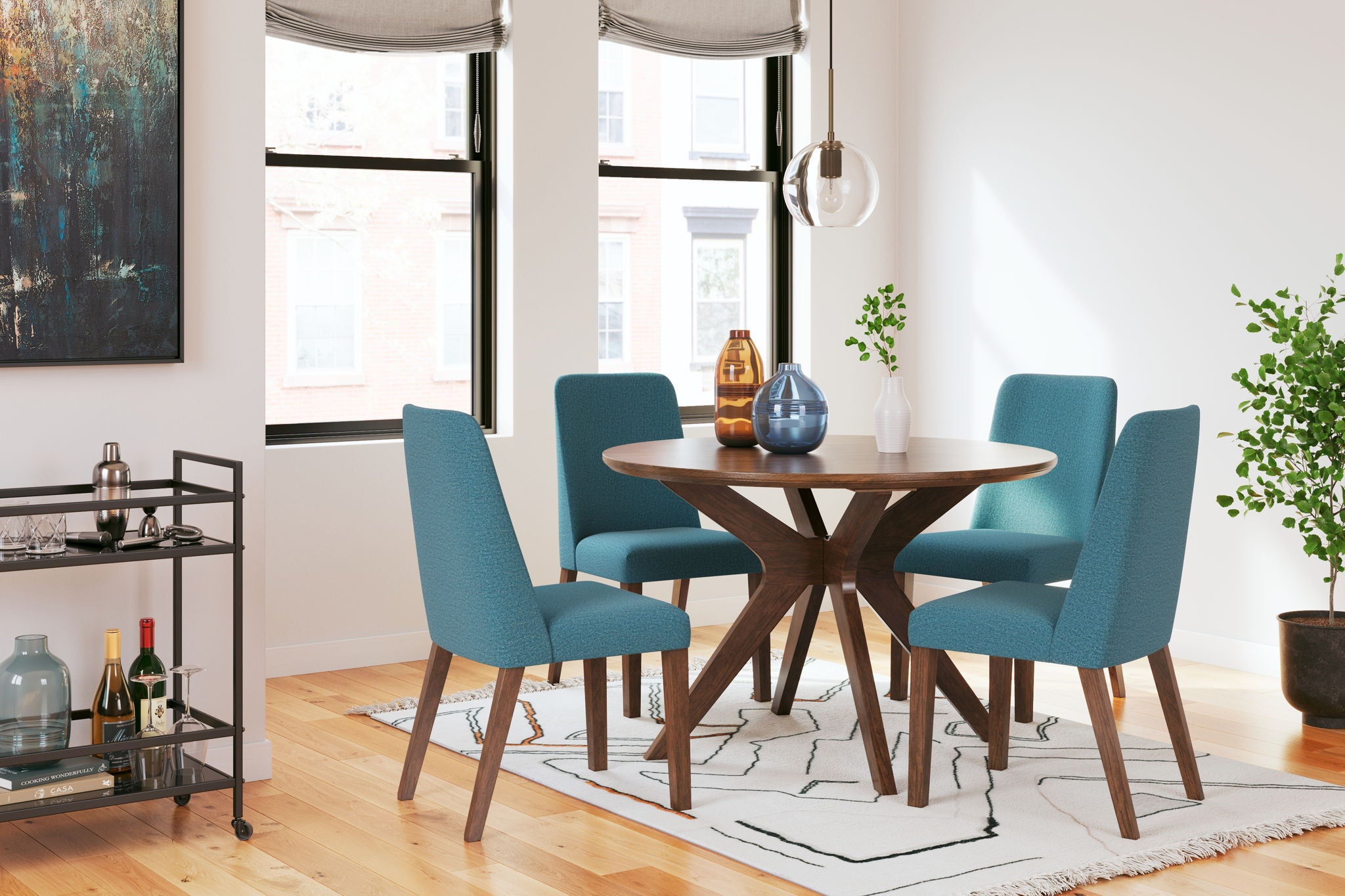 Lyncott - Dining Uph Side Chair (Set of 2) - Blue / Brown